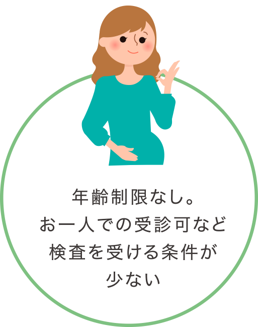 年齢制限なし。お一人での受信可など検査を受ける条件が少ない